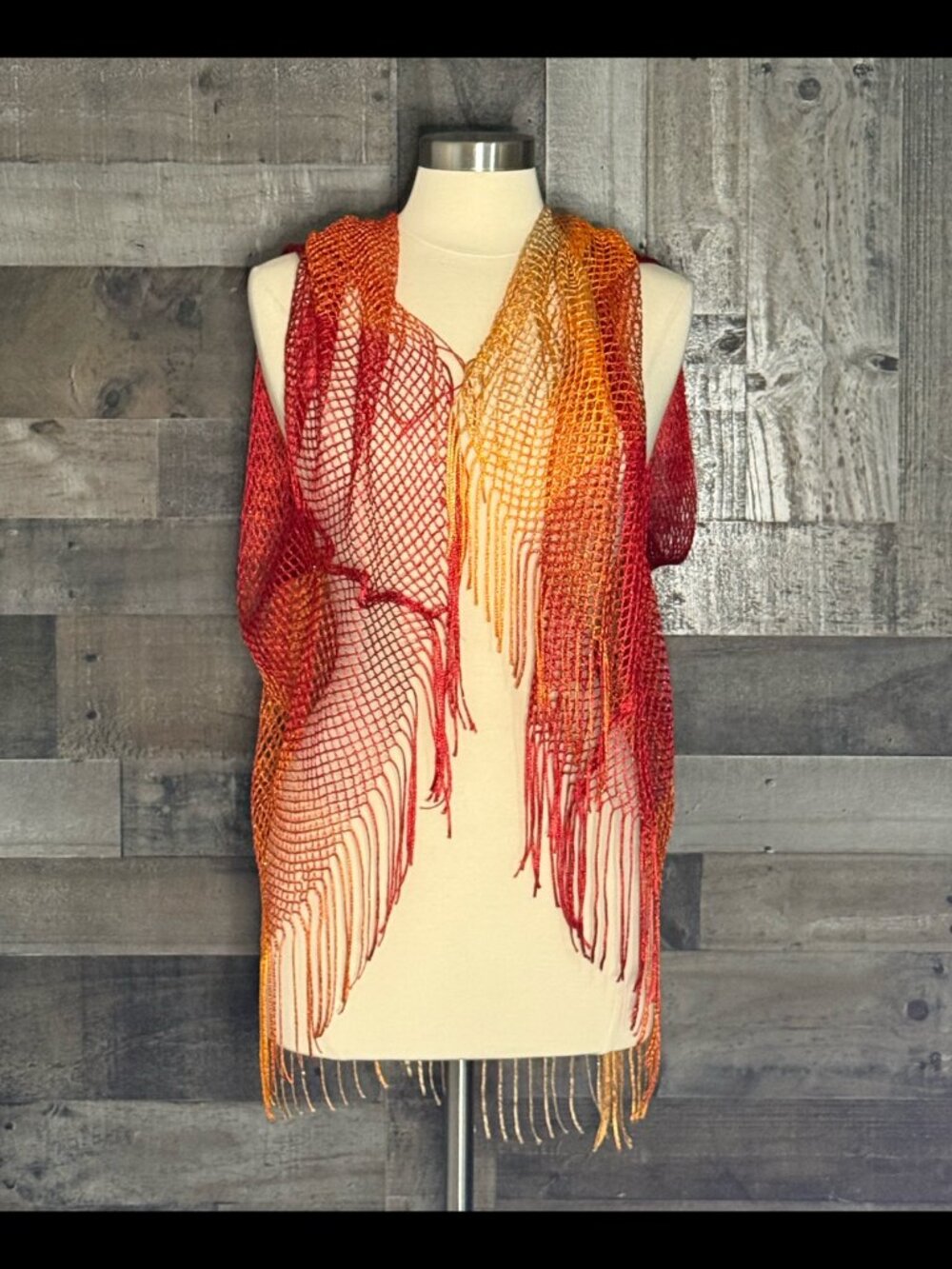 Metallic rainbow open knit vest OS festival boho coastal cowgirl fire colors